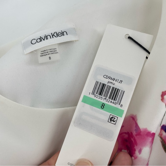 NEW Calvin Klein Sheath Dress White Floral Sleeveless 8 - Picture 10 of 12